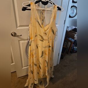 Floral Calvin Klein Yellow High Low Sleeveless Dress